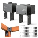 WOWACE 4 Pack 4x6 (Actual 3.5\"x5.5\") Heavy Duty Stainless Steel Pergola Brackets - Corner Post to Beam Connector for Gazebos, Patio Decks, Porches - Wood Post Cap Tie Bracket (Dark Gray) - Retail: $