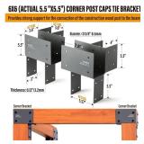 WOWACE 4 Pack 4x6 (Actual 3.5\"x5.5\") Heavy Duty Stainless Steel Pergola Brackets - Corner Post to Beam Connector for Gazebos, Patio Decks, Porches - Wood Post Cap Tie Bracket (Dark Gray) - Retail: $