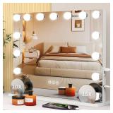 VESAUR Large Vanity Mirror with Lights, Hollywood Makeup Mirror with 15 Dimmable Bulbs 3 Light Colors, Detachable 1X/10X/15X Magnification, USB/Type-C Dual Power, Tabletop &Wall Mount, Senior Aluminum