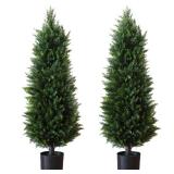 EasyFlora 36-Inch Artificial Cedar Topiary Tree, Indoor/Outdoor Decoration, Lifelike Botanical Plant, Weather Resistant, Low Maintenance, 3 Feet Tall with Base (2, 46 Inch) - Retail: $109