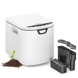 Ouaken Electric Composter for Kitchen, 3L Indoor Smart Compost Bin Kitchen Waste Compost Machine Countertop, 4-6H Compact Food Recycler for Home with Low Noise, Odorless, Auto-Clean, White - Retail: $