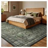 Lofus 8x10 Area Rug for Living Room,Green Washable Large Rugs with Non-Slip Backing,Soft Boho Carpets for Bedroom Dining Room Home Office Indoor Nursery - Retail: $89
