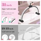 Half Moon Manicure Table Light: 31-inch Half Moon Light For Nail Desk With Phone Holder - AB Crystal Nail Tech Lamp For Beginner DIY - 48W Professional Nails Bright Desk Lamp for Salon,Lash,Tattoo - R