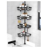 KEGII Corner Shower Caddy Tension Pole - Shower Tension Rod Organizer, Floor to Ceiling Shower Caddy 25-114.2 inch, Towel Rack Corner Waterproof, Black - Retail: $38