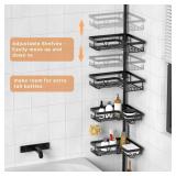 KEGII Corner Shower Caddy Tension Pole - Shower Tension Rod Organizer, Floor to Ceiling Shower Caddy 25-114.2 inch, Towel Rack Corner Waterproof, Black - Retail: $38