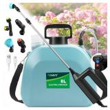 Battery Powered Sprayer 2 Gallon, 2025 Upgrade Electric Sprayer with 3 Adjustable Speed, Battery Indicator, 4 Mist Nozzles, Rechargeable Retractable Wand with Adjustable Shoulder Strap for Lawn Garden