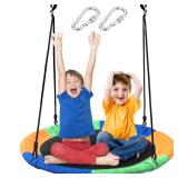 Saucer Tree Swing Seat for Kids 40 Inch Outdoor Round Tree Swing for Children Heavy Duty Safe Durable Easy Install for Backyard Multicolor - Retail: $37