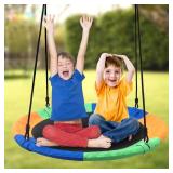 Saucer Tree Swing Seat for Kids 40 Inch Outdoor Round Tree Swing for Children Heavy Duty Safe Durable Easy Install for Backyard Multicolor - Retail: $37