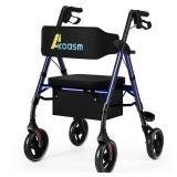 Lightweight Foldable Rollator Walkers for Seniors with Seat - Adult Rolling Walker with Seat and Brakes, 300 Lb Capacity, All Terrain 8\" Big Roller Wheels, Adjustable Handles and Seat Height, Blue - 