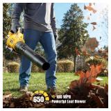 GEVEELIFE Leaf Blower Cordless, 650CFM & 3 Speed Levels, Electric Cordless Leaf Blower with 2 * 5.0Ah Battery Powered, Blowers for Lawn Care, Yard, Blowing Leaves, Dust, Snow - Retail: $80