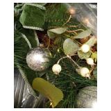 YULETIME 20-inch Christmas Wreath, Battery Operated Holiday Wreath with 20 Fairy Lights, Silvery Baubles, White Berries, Pine Cones, Silvery Leaves, Frosted Spruce Branches & Pine Needles (Silver) - R