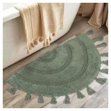 KOEXM Half Circle Boho Bathroom Rugs with Tassels for Bohemian Bedroom Soft Half Circle Rug Handcrafted Crochet Cotton Non Slip Absorbent Washable Rug Cute Bath Mats for Boho Bathroom Decor 32\"x20\" 