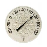 Blanc Fleur 15 inch Decorative Outdoor Thermometer for Garage, Patio, Backyard, Outdoor Wall, Fence Outdoor Thermometer Decorative Patio Thermometer Vintage Antique Aged White Ivory Easy to Read - Ret