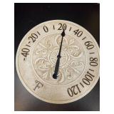 Blanc Fleur 15 inch Decorative Outdoor Thermometer for Garage, Patio, Backyard, Outdoor Wall, Fence Outdoor Thermometer Decorative Patio Thermometer Vintage Antique Aged White Ivory Easy to Read - Ret