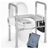 Roylvan Raised Toilet Seat with Handles, HSA 400LB Adjustable Width and Height Elevated Toilet Seat Riser for Seniors with Cozy Padded Armrests Handles Paper Holder Bedside Commode for Elderly, Silver