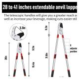 GARTOL Heavy-Duty Extendable Loppers, 28\"-41\" Telescopic Tree Trimmer, Double Ratcheting Branch Cutter, Anvil Lopper for Thick Branches, Cuts 2\" Dry Wood - Retail: $40