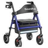 Soundfuse Rollator Walkers with Seat for Seniors, Foldable 8\" Big Wheels All Terrain Rolling Walker, Handles and Ergonomic Seat Height Adjustable, 350lb Weight Capacity - Retail: $90