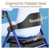 Soundfuse Rollator Walkers with Seat for Seniors, Foldable 8\" Big Wheels All Terrain Rolling Walker, Handles and Ergonomic Seat Height Adjustable, 350lb Weight Capacity - Retail: $90