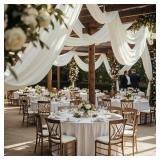 PartyVillage 2 Panels 5ftx30ft Ivory Ceiling Drapes for Wedding Parties â 30 FT Extra Long Thick Polyester Wrinkle-Free Drapery Tent Decor Decorations for Birthday Party Ceremony Stage Swag - Ret