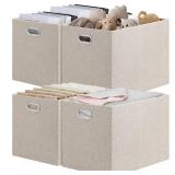 Posprica 15.12\"x12.13\"x12.01\" Storage Cube Bins, Linen Decorative Closet Storage Organizer for IKEA Kallax, 4 Pack Fabric Foldable Large Storage Baskets for Closet, Shelves, Clothes, Toy (Beige) - 