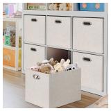 Posprica 15.12\"x12.13\"x12.01\" Storage Cube Bins, Linen Decorative Closet Storage Organizer for IKEA Kallax, 4 Pack Fabric Foldable Large Storage Baskets for Closet, Shelves, Clothes, Toy (Beige) - 