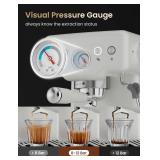 Neretva Espresso Machine, 15 Bar Espresso Coffee Machine with Visible Pressure Guage Professional Espresso Maker with Milk Frother & Stainless Steel for Home Barista Latte and Cappuccino Maker - White