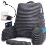 Homie Reading Pillow with Reading Light and Wrist Support, Has Arm Rests, and Back Support for Bed Rest, Lounging, Reading, Working on Laptop, Watching TV (Dark Gray) - Retail: $32