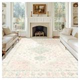 MUJOO 8x10 Area Rugs,Washable Rugs for Living Room Dining Room Bedroom,Large Boho Throw Carpet,Non Slip Big Indoor Low Pile Light Pink and Green - Retail: $170