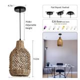 LISLIBE 3-Pack Rattan Pendant Light,Mini Water Plants Rattan Hanging Light 7.9\" Handmade Boho Wicker Chandeliers for Kitchen Island,Dining Room Bedroom Hallways - Retail: $169