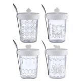 B.GUBOBOYA 20 OZ Overnight Oats Containers With Lids and Spoons, 4-Pack Glass Mason Overnight Oats Jars, Wide Mouth Mason Jars,Glass Meal Prep Salad Cereal Storage (White) - Retail: $11