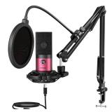 FIFINE Podcast Microphone Kit-USB PC Computer Recording Microphone, Condenser Mic Set for Streaming, Gaming, Voice-Over, Meeting, with Arm Stand, Shock Mount, Pop Filter-T669 Rose Red - Retail: $53