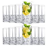 Uiifan Set of 12 Tall Highball Glasses 12 oz Crystal Drinking Glasses Clear Fancy Cups Vintage Textured Designer Glassware for Cocktail Tea Water Beer Soda Beverages, Dishwasher Safe(Stylish Style) - 