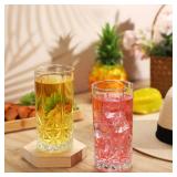 Uiifan Set of 12 Tall Highball Glasses 12 oz Crystal Drinking Glasses Clear Fancy Cups Vintage Textured Designer Glassware for Cocktail Tea Water Beer Soda Beverages, Dishwasher Safe(Stylish Style) - 