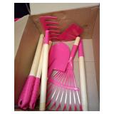 Duckura Kids Gardening Tools Set - 7pcs Wheelbarrow Set for Kids with Shovel, Rake, Leaf Rake, Summer Outdoor Yard Digging Weed Toys, Christmas Birthday Gifts for Boys Girls Age 2 3+ Years Old(Pink) -