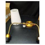 PASSICA DECOR Hardwired 2 Light Modern Armed Wall Sconce with 2pcs Antique Brass Flared White Fabric Shade Double Gold Sconce for Bathroom Vanity Living Room Hallway Stairway Fireplace Farmhouse - Ret