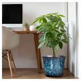 SUNPOTFOR Ceramic Plant Pots - 12 Inch Pots for Plants Indoor Outdoor, Large Round Planter with Drainage Hole and Saucer, Modern Decorative Flower Pot, Home Garden Decor, House Warming Gifts, Blue - R