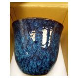 SUNPOTFOR Ceramic Plant Pots - 12 Inch Pots for Plants Indoor Outdoor, Large Round Planter with Drainage Hole and Saucer, Modern Decorative Flower Pot, Home Garden Decor, House Warming Gifts, Blue - R