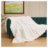 ORINOVA Light Beige Twin Fuzzy Faux Fur Throw Blanket for Couch Bedroom Living Room Furry Soft Fluffy Bed 60x80 Thick Warm Blanket for Winter Home Gifts 860 GSM - Retail: $80