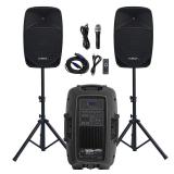 12inch PA Speaker System, 1000W High Powered Bluetooth Compatible Active + Passive Pair Outdoor Sound Speakers, Outdoor Karaoke Machineï¼FM Radio, Remote Control, 2 Speaker Stand, Supports SD Card
