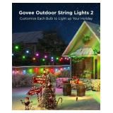 Govee Smart Outdoor String Lights 2, 144ft Outdoor Lights with Dimmable Warm White LED Bulbs, 47 Scene Modes for Patio, Backyard, Balcony, IP65 Waterproof, Works with Alexa, App Control - Retail: $110