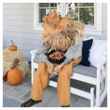 Halloween Decorations- 4Ft Scary Sitting Scarecrow with Spooky Sound Glowing Eyes, Animatronic Scary Props Decor for Home Party Indoor Porch Yard Decoration - Retail: $35