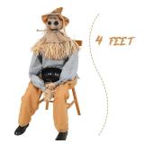 Halloween Decorations- 4Ft Scary Sitting Scarecrow with Spooky Sound Glowing Eyes, Animatronic Scary Props Decor for Home Party Indoor Porch Yard Decoration - Retail: $35