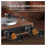 Turntable Record Player with Built-in Speakers, Vinyl Record Player Support Bluetooth Playback Auto Stop 33&45 RPM Speed RCA Line Out AUX in All-in-one Belt-Drive Turntable for Vinyl Records - Retail: