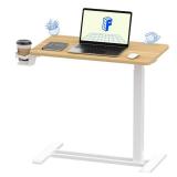 FLEXISPOT H7 Adjustable Overbed Bedside Table with Wheels Pneumatic Mobile Standing Desk Laptop Desk Rolling Computer Cart Movable Overbed Table Hospital Home Use(27.6\" W x 15.7\" D, Maple Table) - R