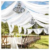 fani 6 Panels White Wedding Ceiling Drapes 5ftx40ft Ceiling Drapes Chiffon Fabric Arch Draping Sheer Curtains Soft Drapery Draping Wedding Ceiling Decorations for Party Ceremony Stage Swag - Retail: $