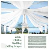 fani 6 Panels White Wedding Ceiling Drapes 5ftx40ft Ceiling Drapes Chiffon Fabric Arch Draping Sheer Curtains Soft Drapery Draping Wedding Ceiling Decorations for Party Ceremony Stage Swag - Retail: $