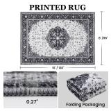 Zentavio 8x10 Washable Area Rugs, Vintage Non-Slip Floral Living Room Rug, Indoor Foldable Floor Thin Low Pile Carpet for Farmhouse Bedroom Dining Room Black - Retail: $62