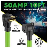 Kanayu 10FT 50Amp 6AWG Welder Extension Cord Compatible with NEMA 6-50P to 6-50R Power Extension for Welding Machines 50A 250Volt 3-Prong 6 Gauge Heavy Duty Welding Cable, ETL Listed(10 ft,Green) - Re