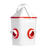 RentACoop 20lb BPA-Free Chicken Feeder with Large Ports - Includes Lid, Anti-Roost Cone, Ports, Rain Hoods - Suitable for Chickens - Corner Placement - Retail: $70