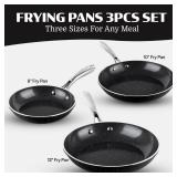 Granitestone 5pc Non Stick Frying Pans Set, 8,10,12 inch Ceramic Frying Pan Skillet Set, Non Toxic Frying pans Nonstick for Cooking, Induction Ready, PFAS & PFOA Free, Oven & Dishwasher Safe - Black -
